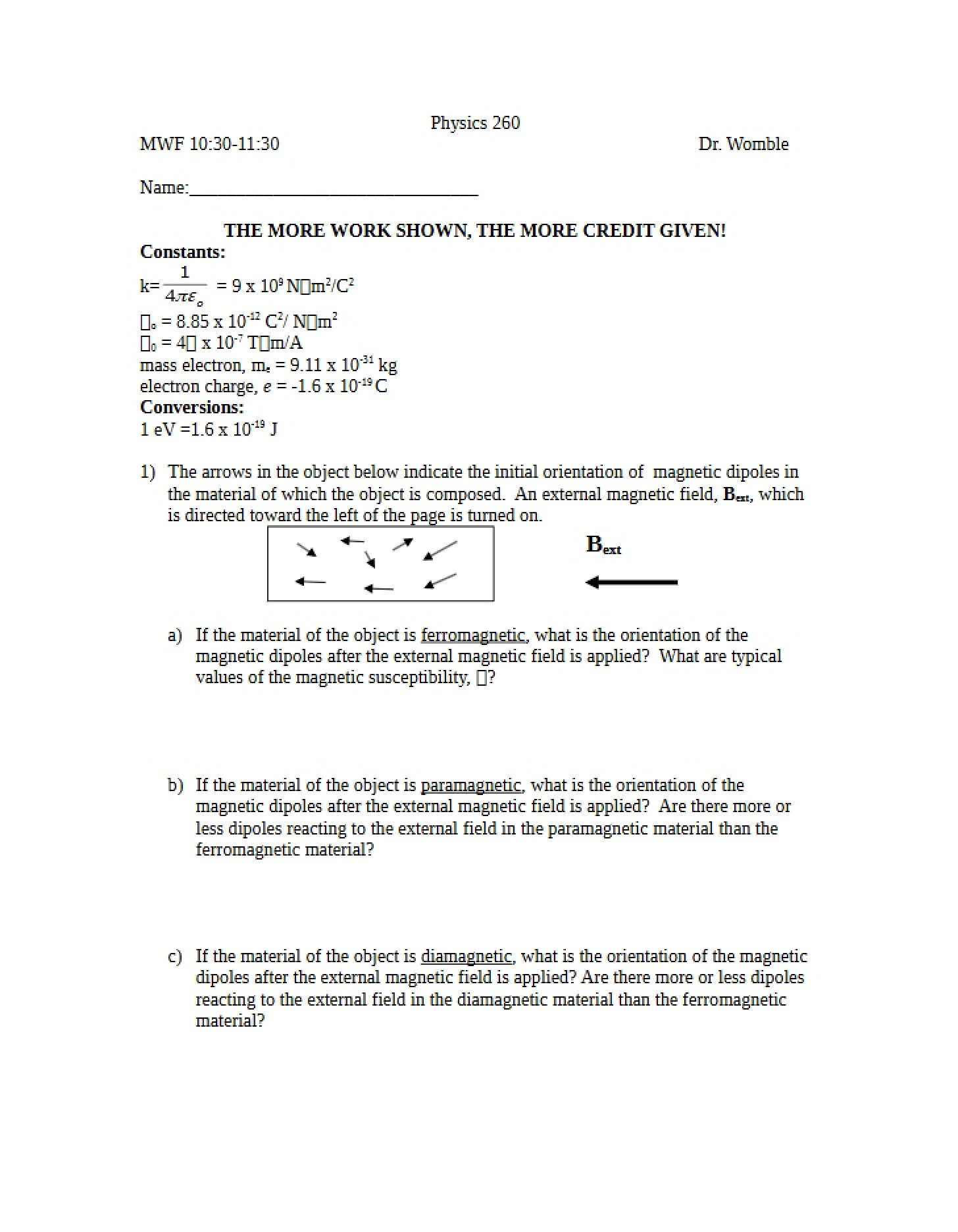 Second Examination for Physics 260