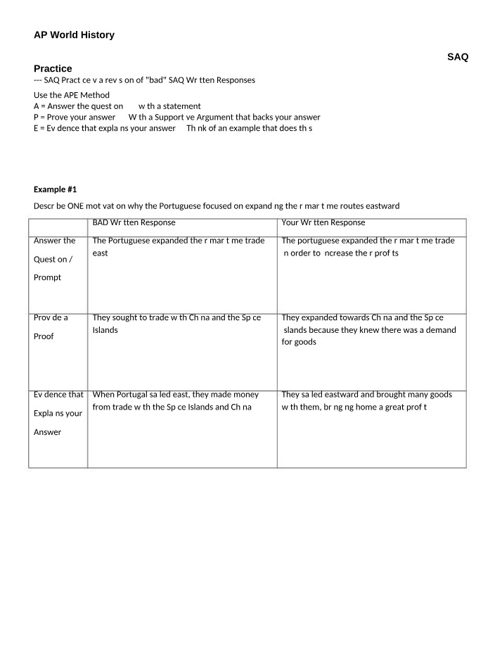 SAQ Practice Questions