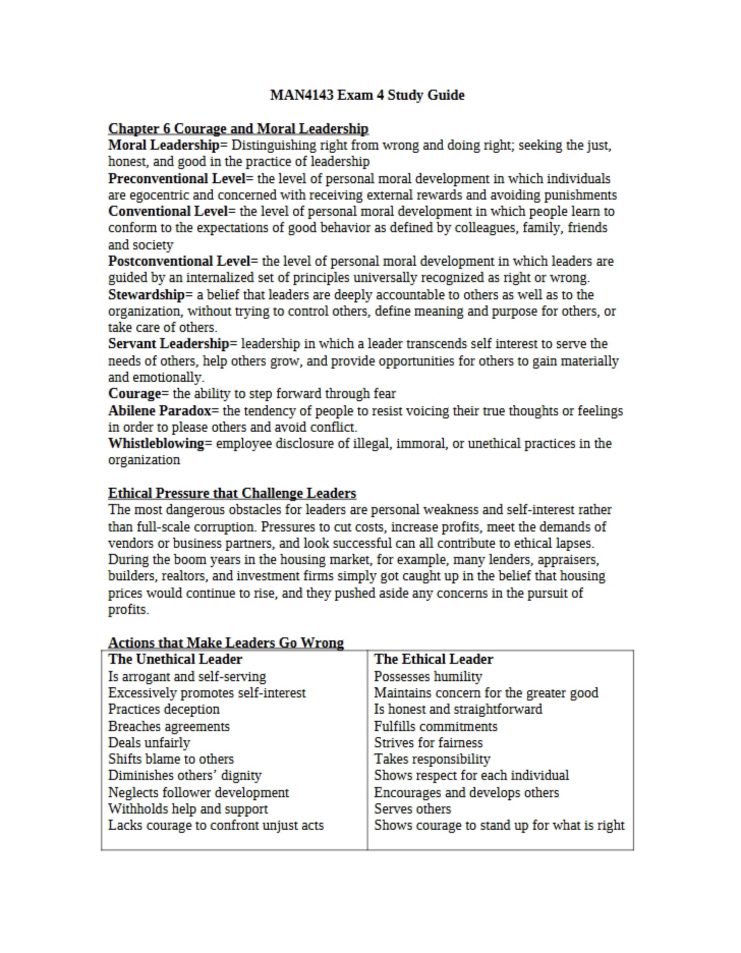 Moral Leadership and Courage (Ch 6)