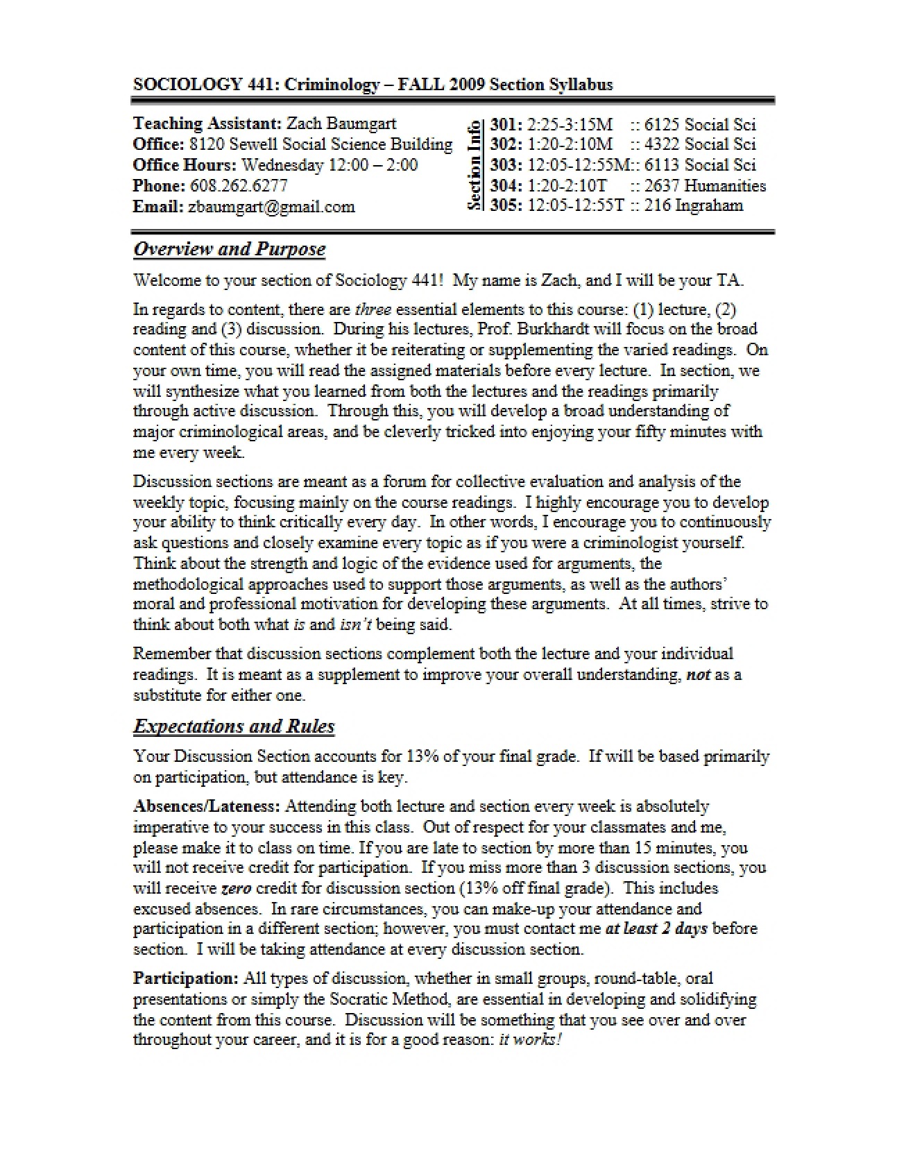 Criminology Course Syllabus