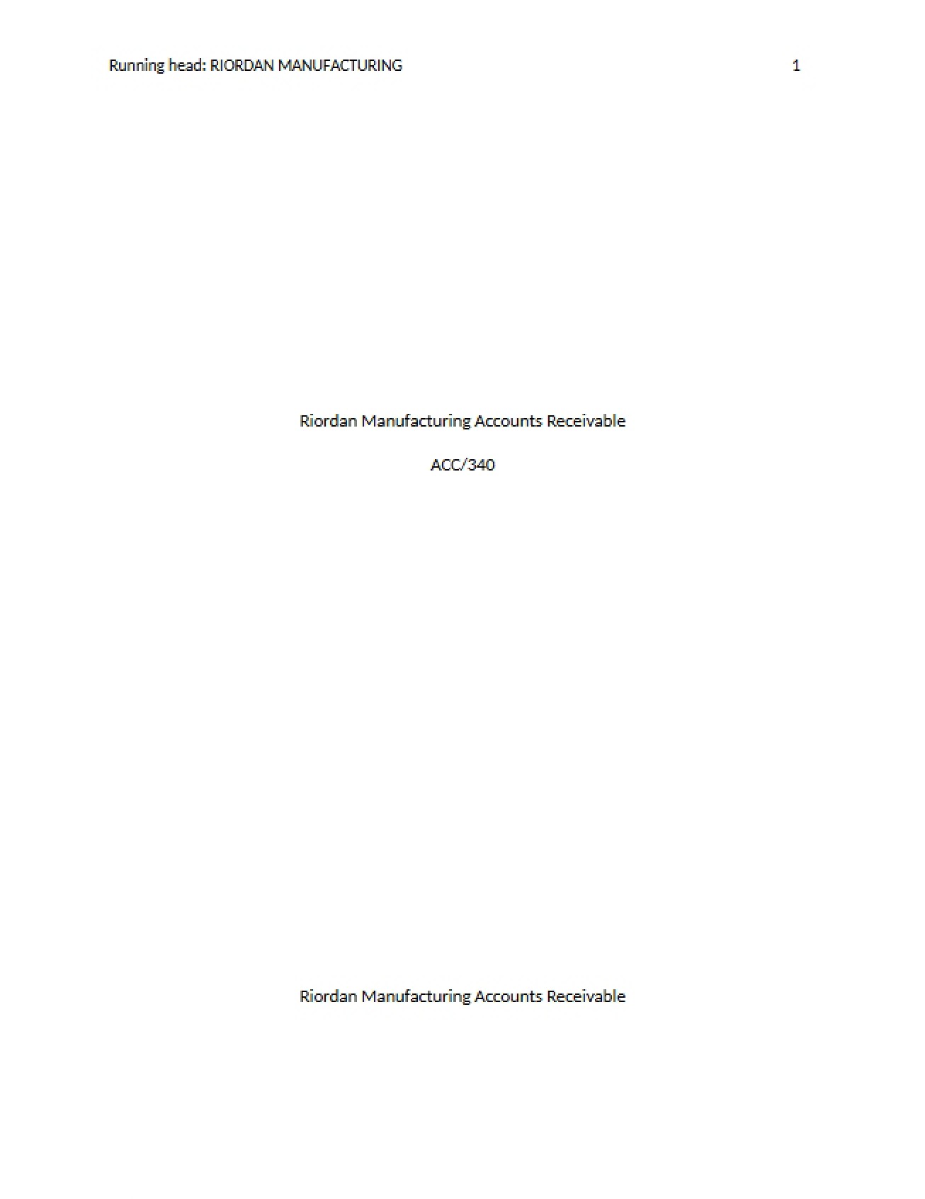 Accounts Receivable at Riordan Manufacturing