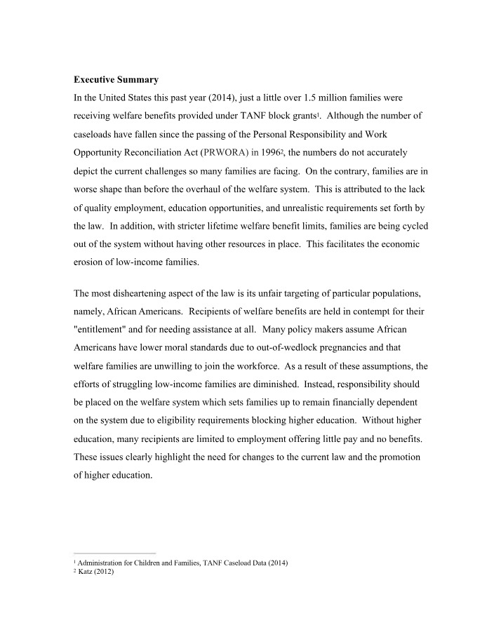 Policy Brief on TANF