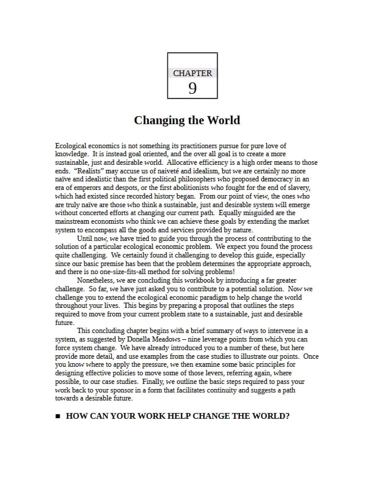 Changing the World Economics of Sustainability