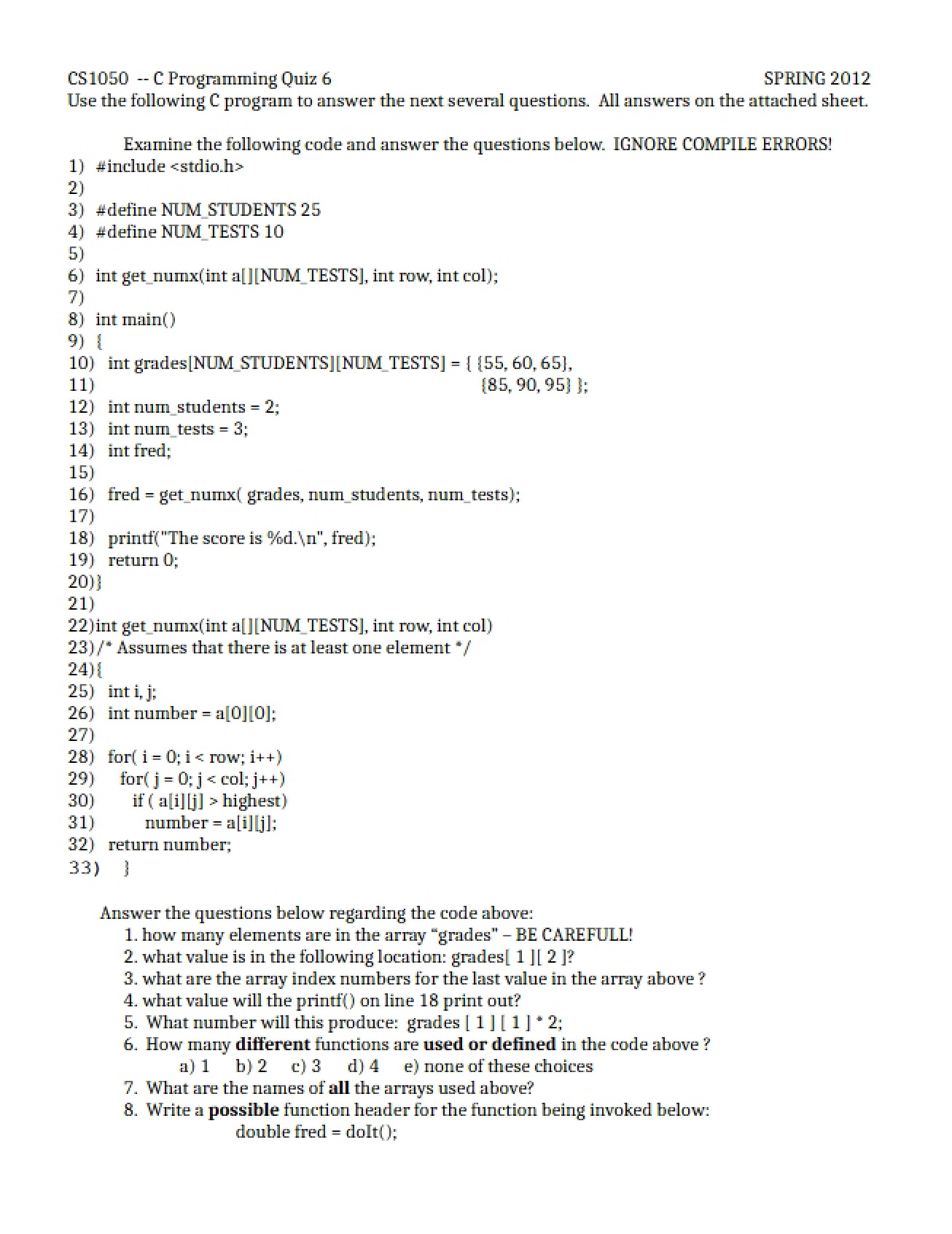 Quiz 6 A (CS1050)