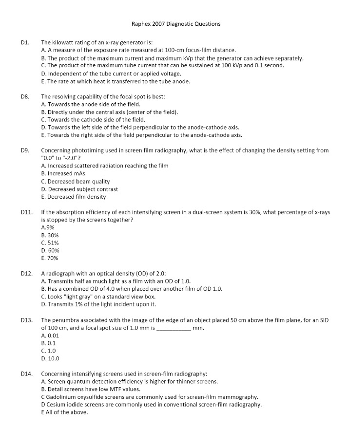 Diagnostic Questions for Raphex 2007