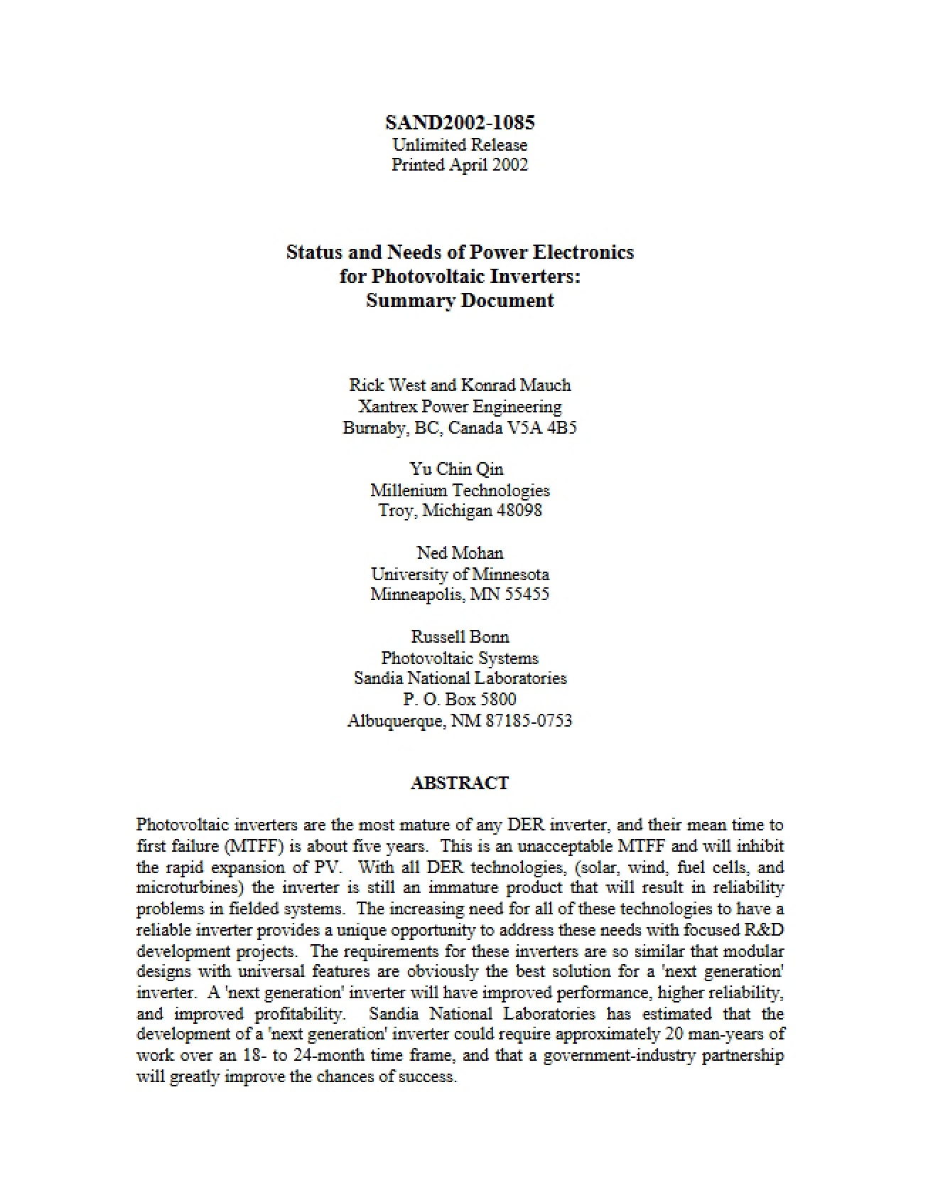 Status and Requirements of Power Electronics for PV Inverters