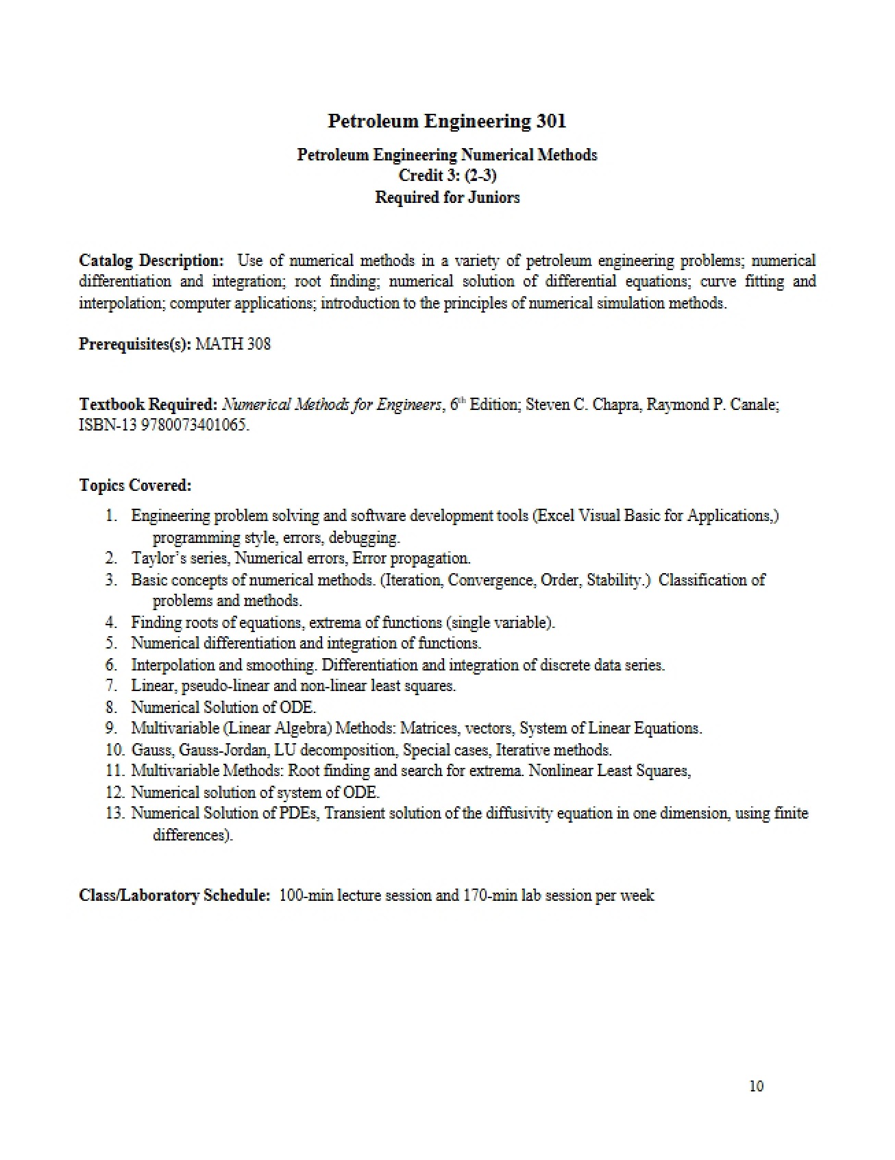 Syllabus for PETE 301