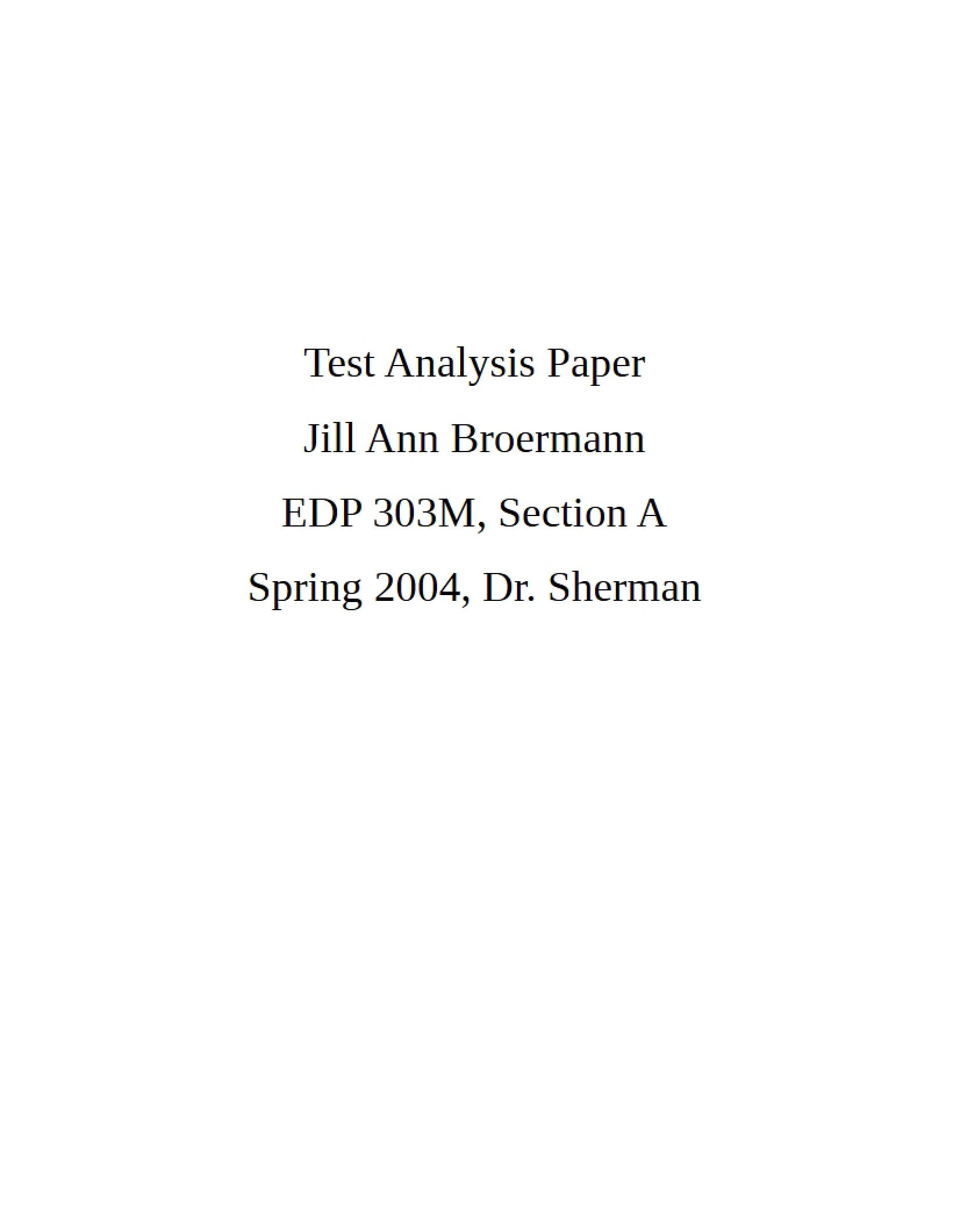 Paper on Analysis of Tests