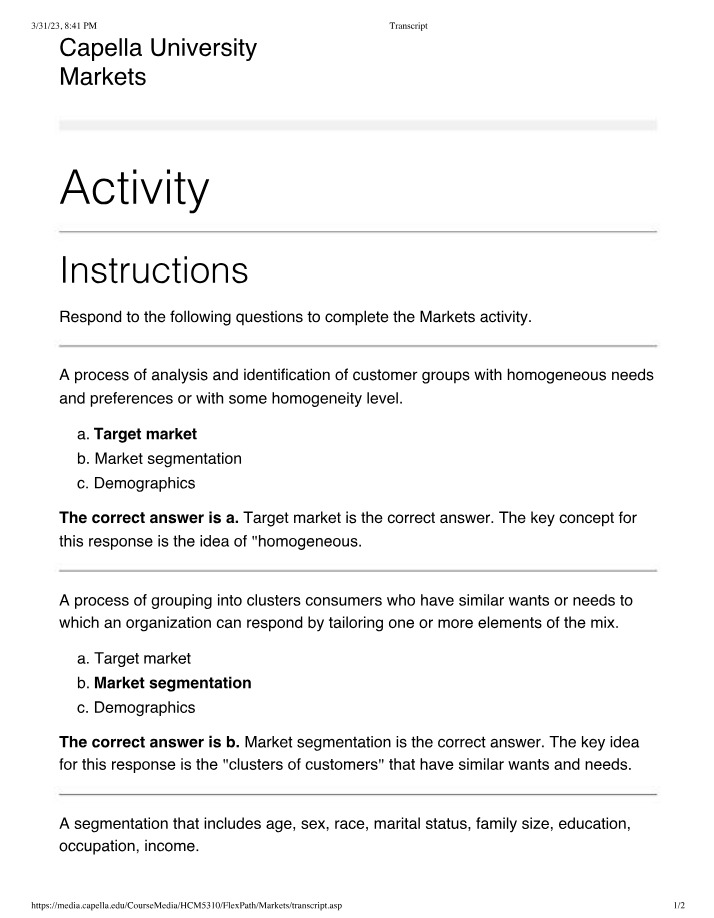 Transcript for Markets Activity