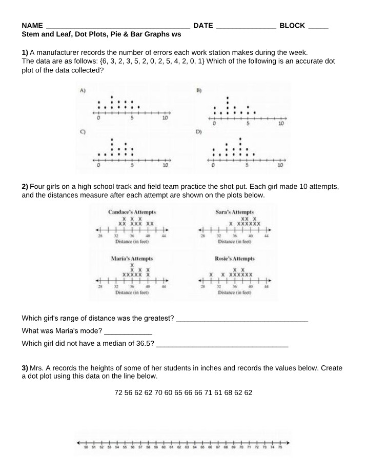 Worksheets on Statistics and Data Analysis