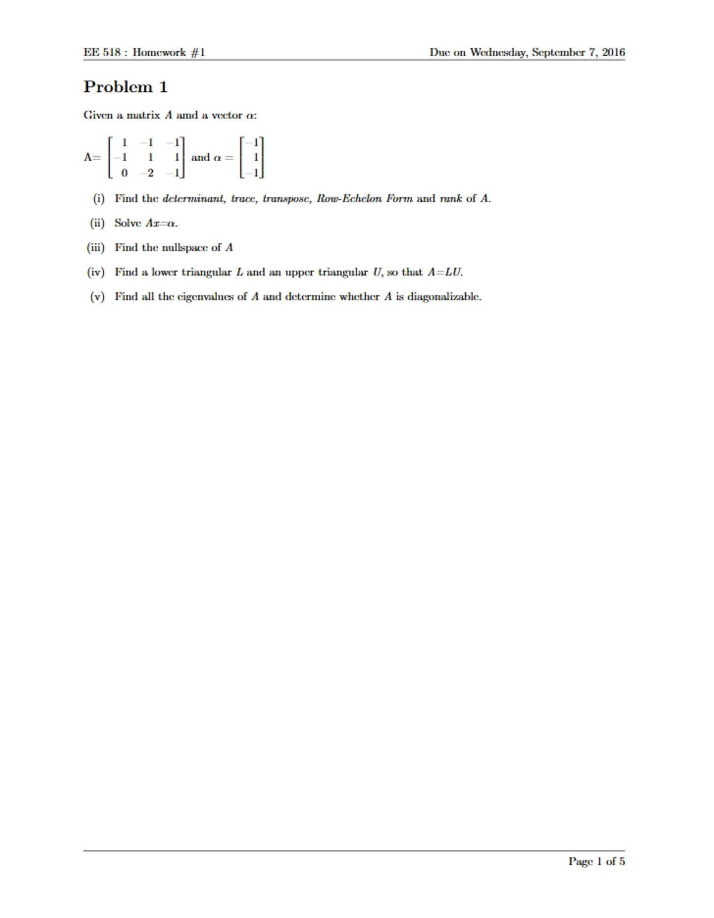 Solutions for Assignment One