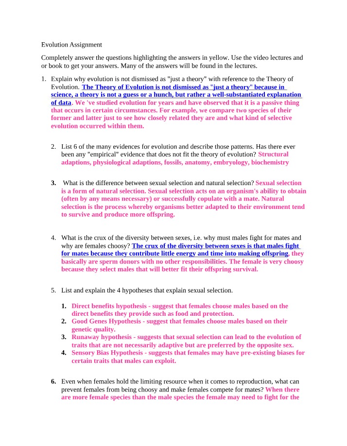 Assignment on Evolution