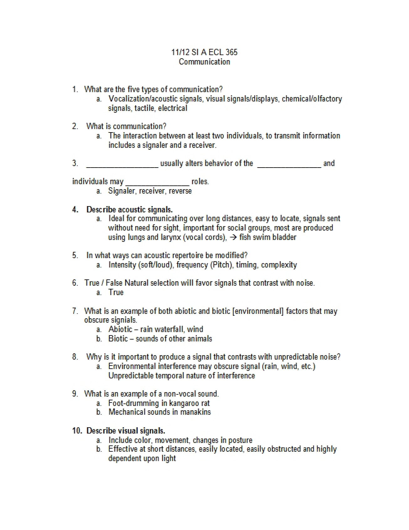 Practice Examination for Vertebrate Biology