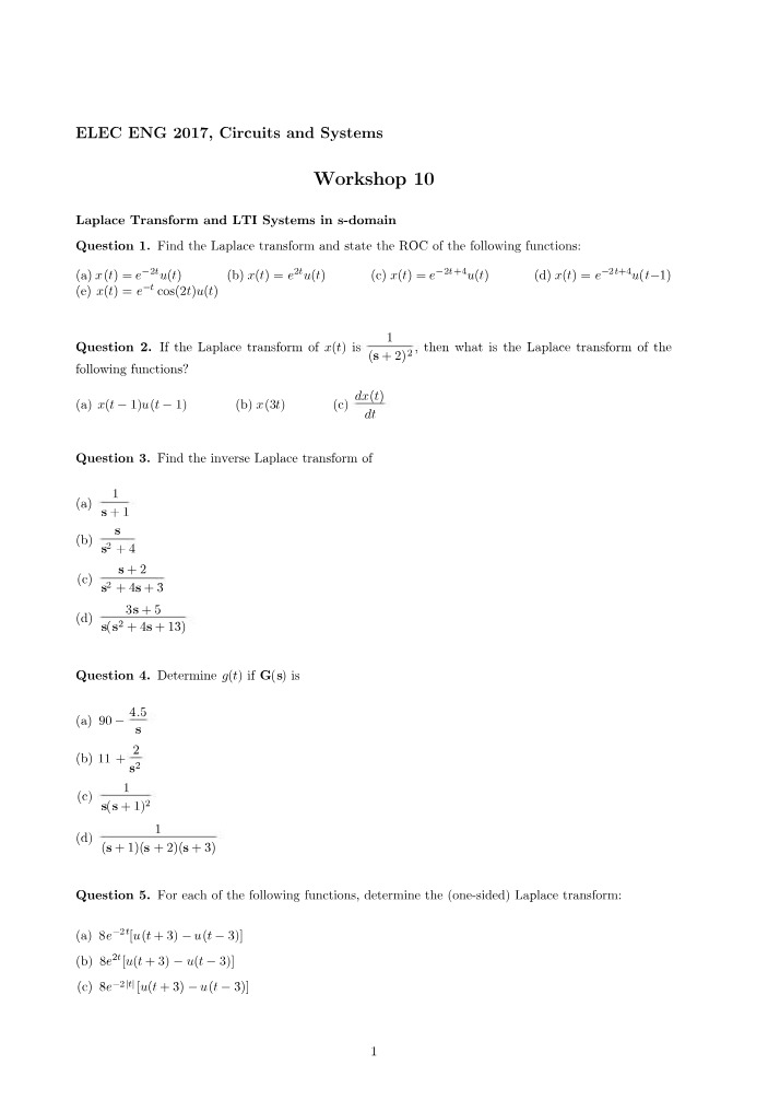 Laplace Transform and LTI Systems Workshop