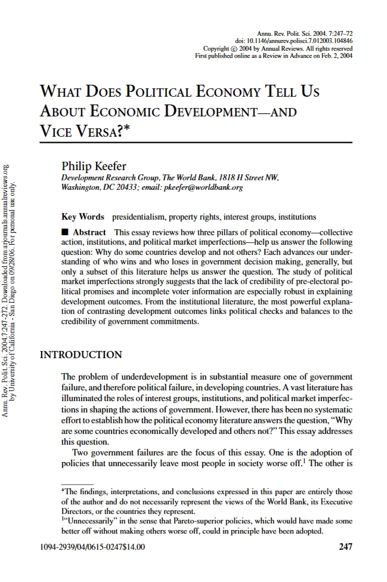 Economic Development and Political Economy: Mutual Insights