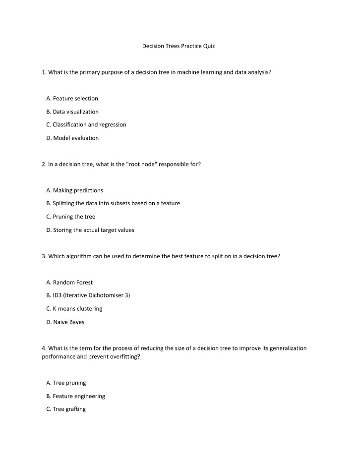 Practice Quiz on Decision Trees