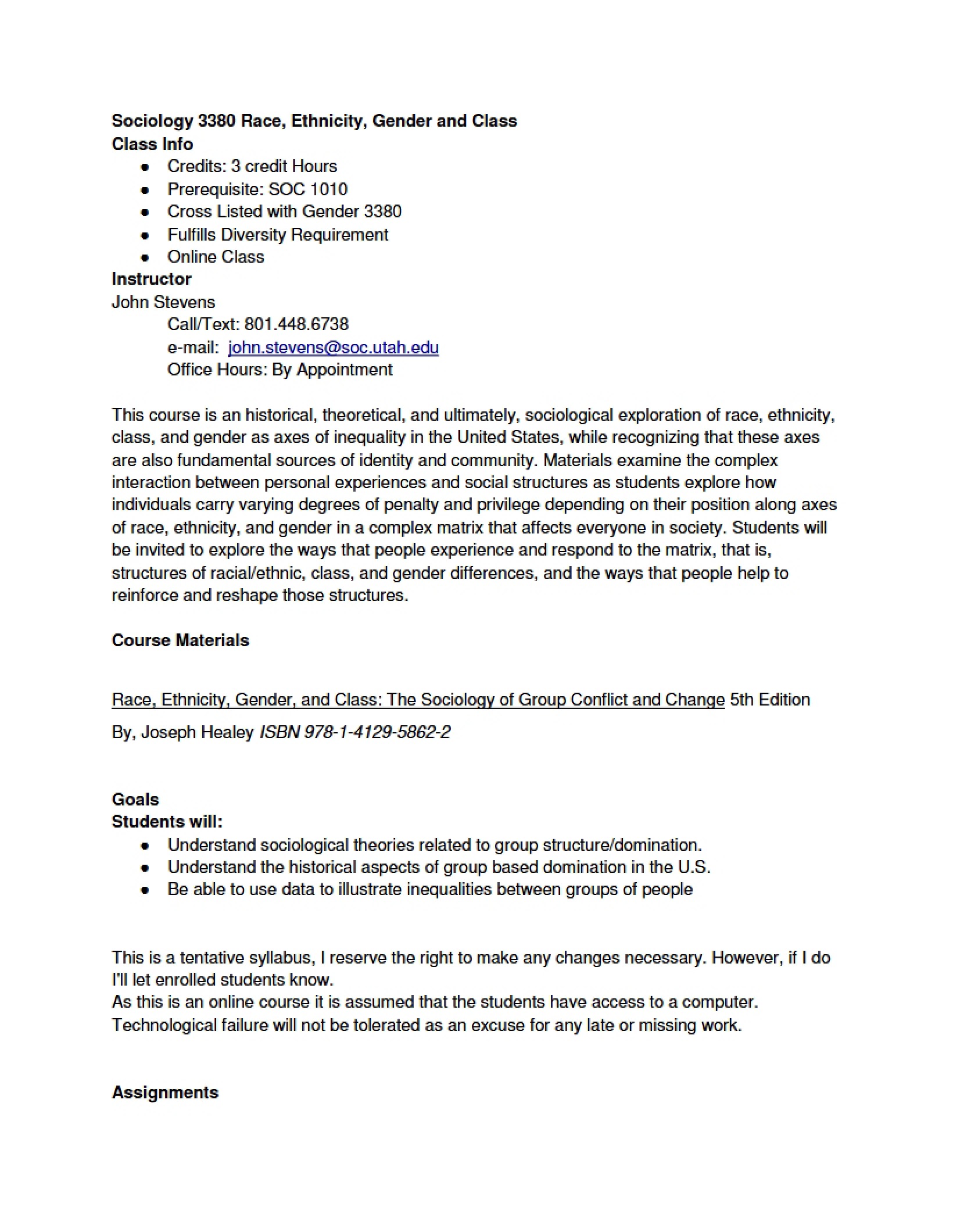 Course Syllabus SOC 3380