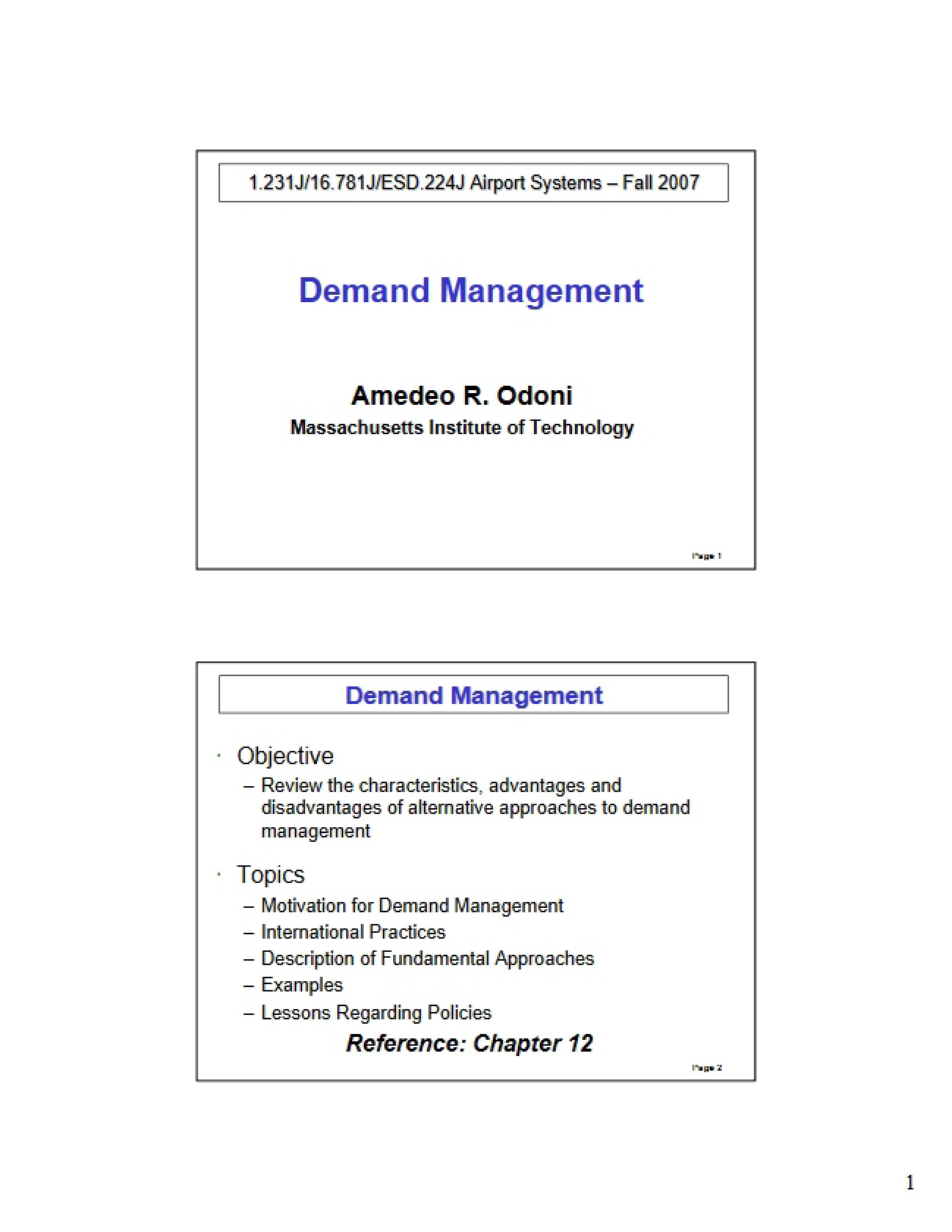 Management of Demand