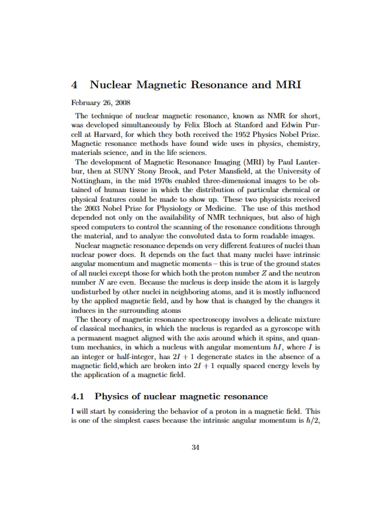 MRI and Nuclear Magnetic Resonance