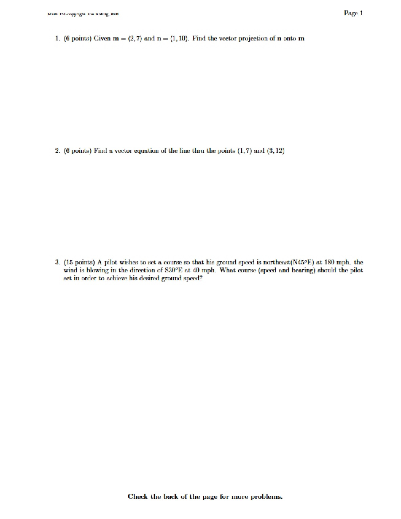 Blank Form for Exam One