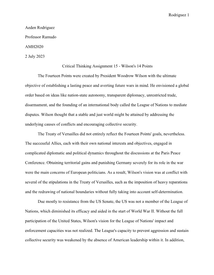 Wilson's 14 Points - Art History Assignment 15