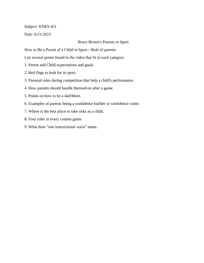 Youth Sports - Role of Parents, Expectations, and Red Flags