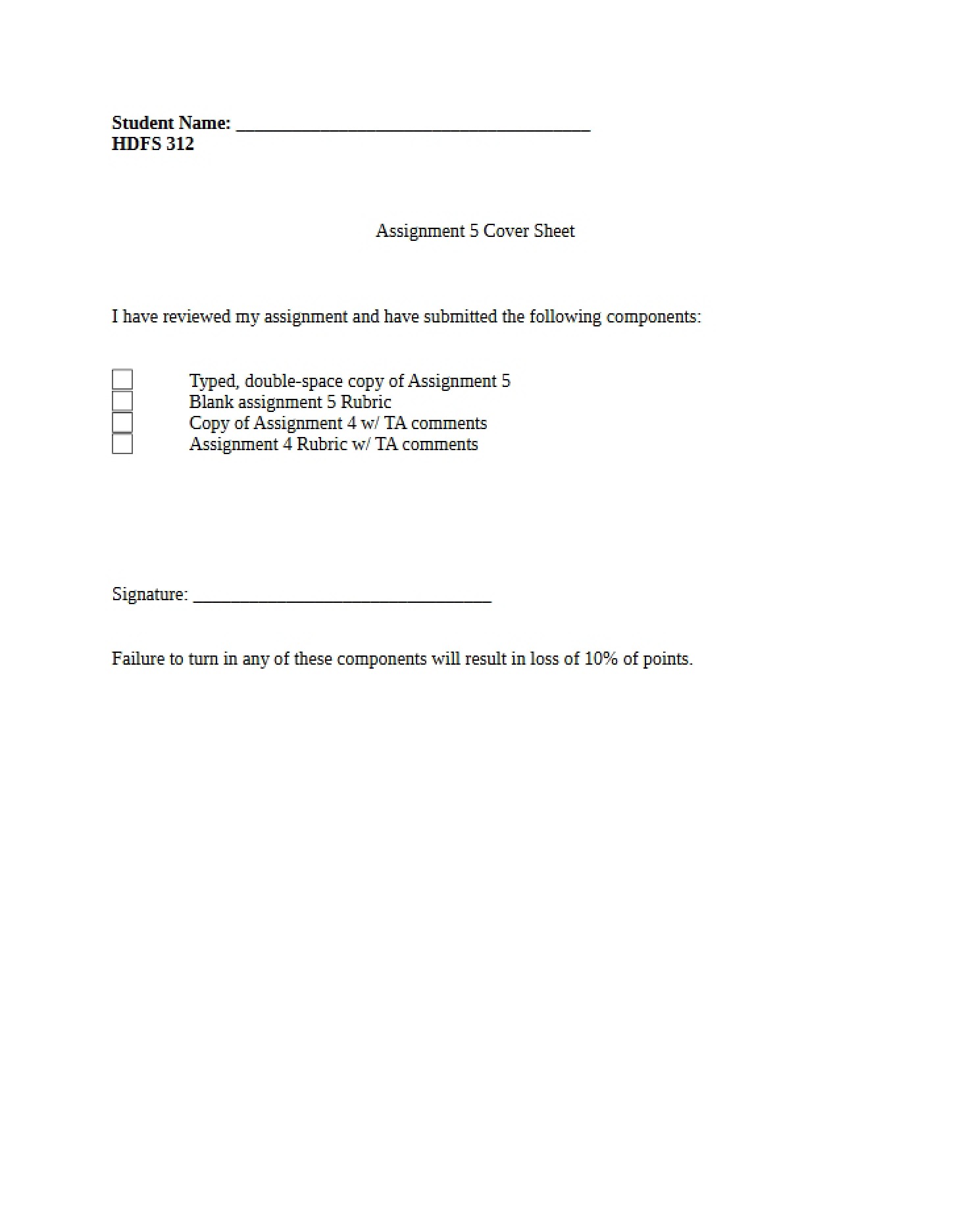Grading Rubric for Assignment 5
