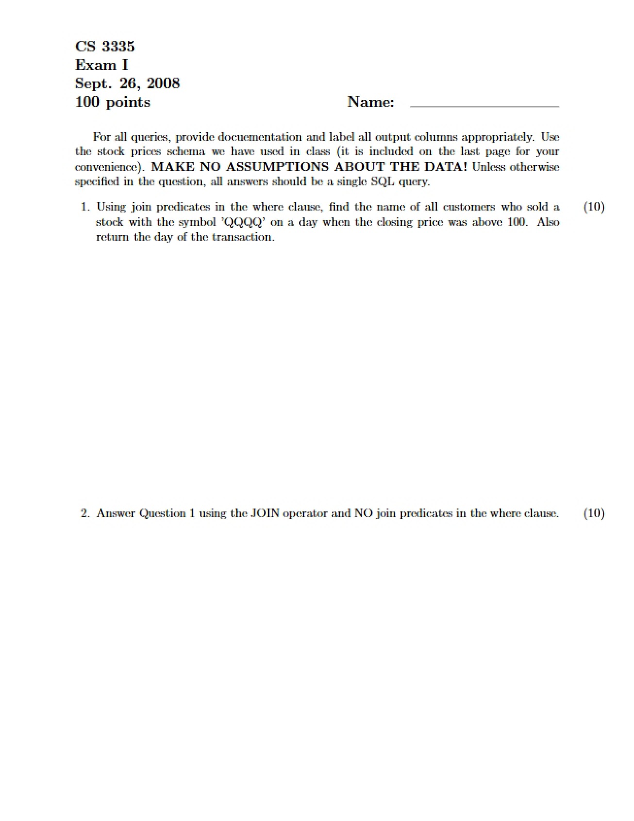 Examination One Part A
