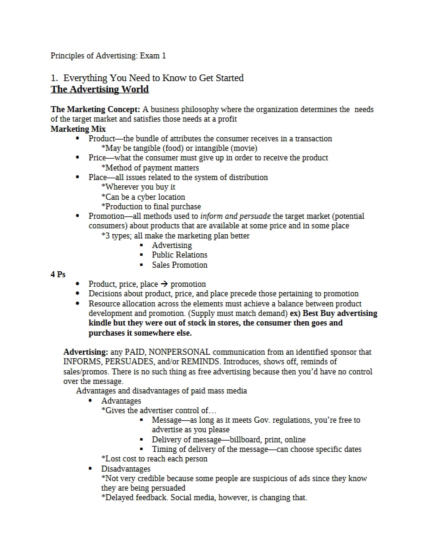 Advertising Exam 1 Foundations