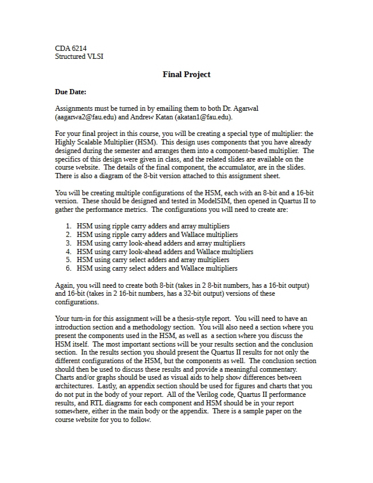 Final Project Specifications VLSI Design