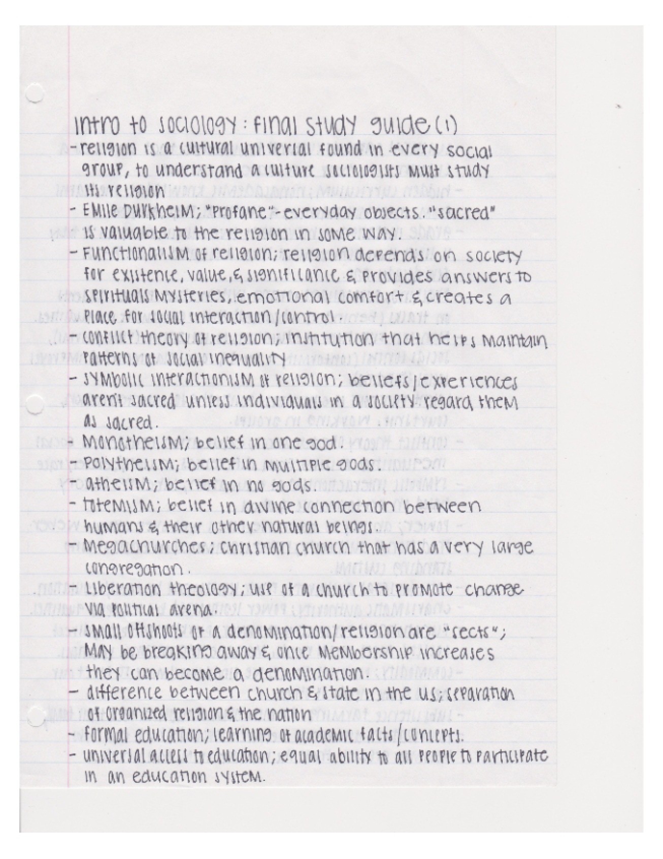 Sociology Course Outline Notes