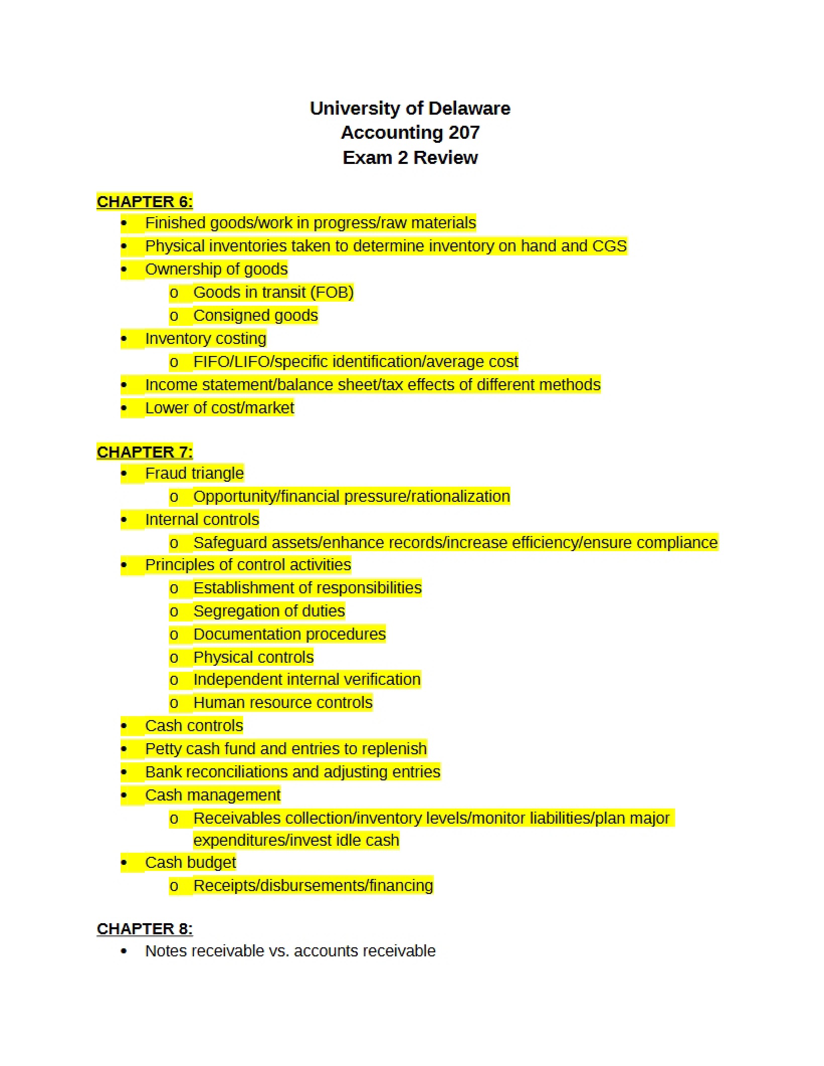 Review for Exam 2