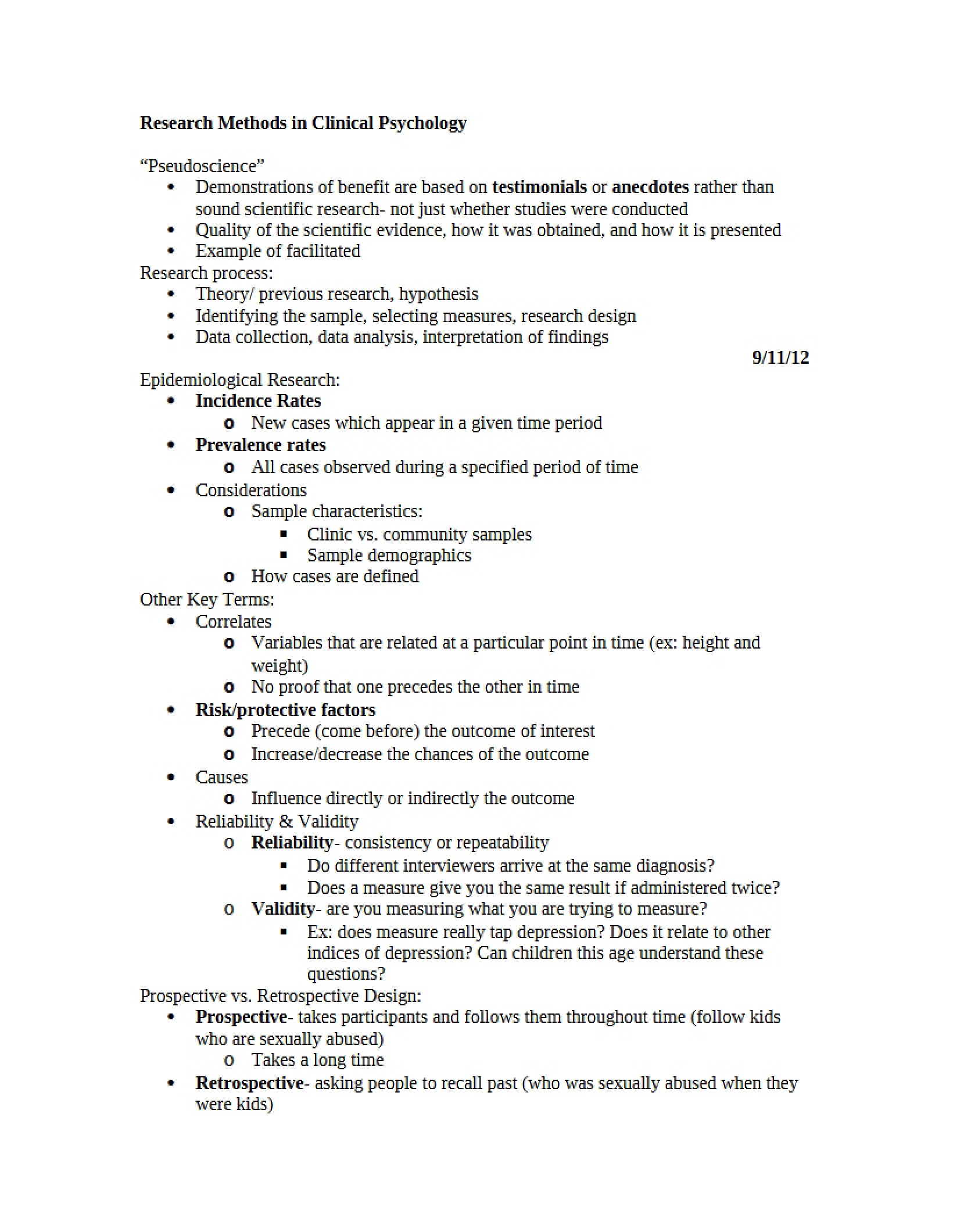 Clinical Psychology Research Methods