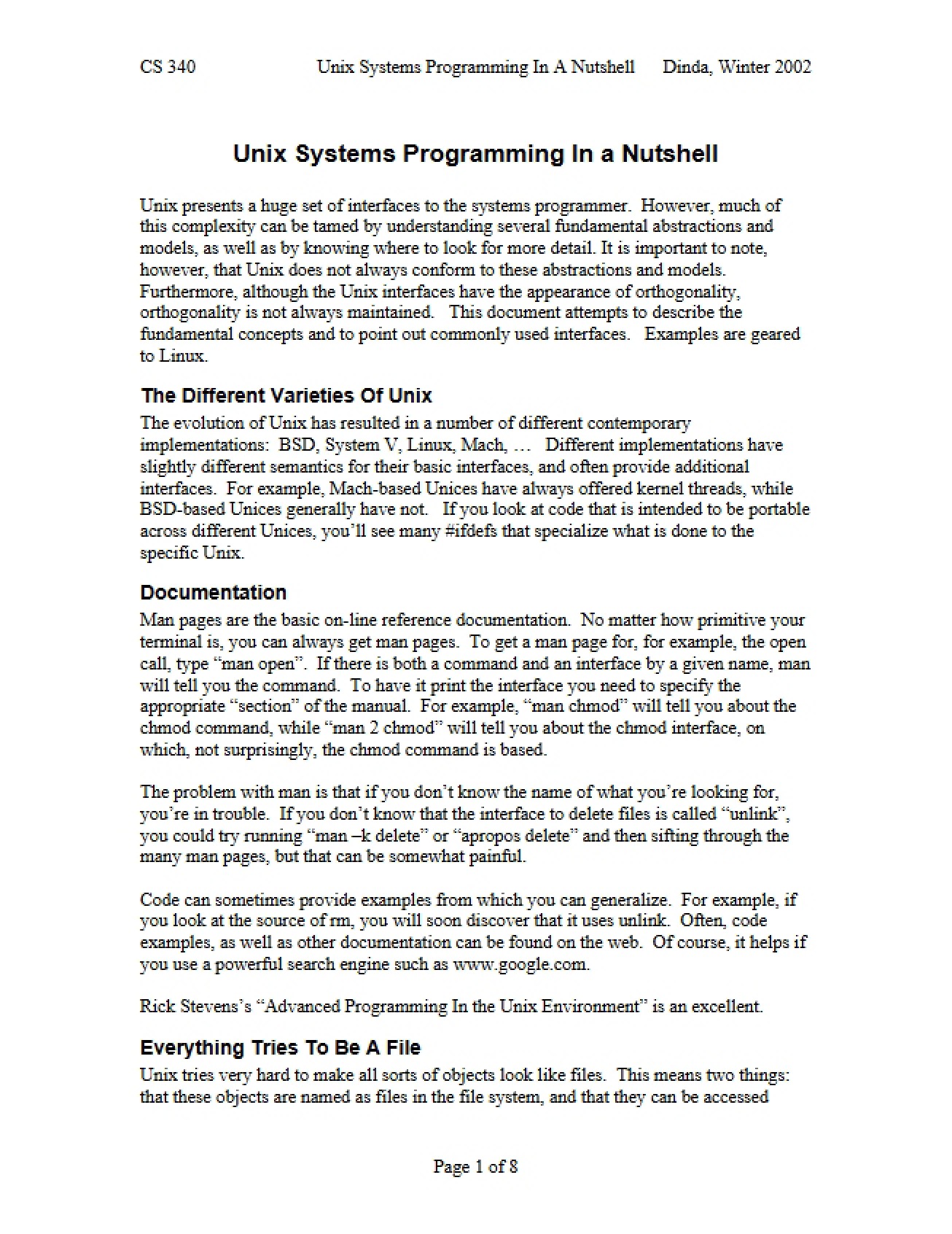 Unix Systems Programming Reference