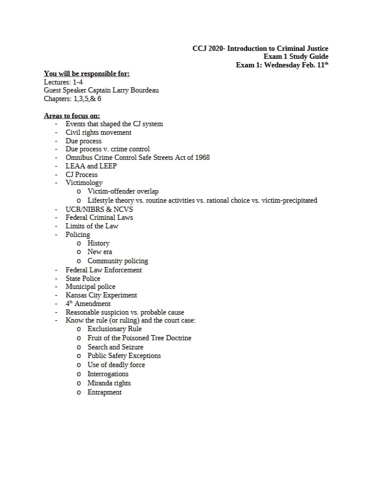 Study Guide for First Exam - Part One