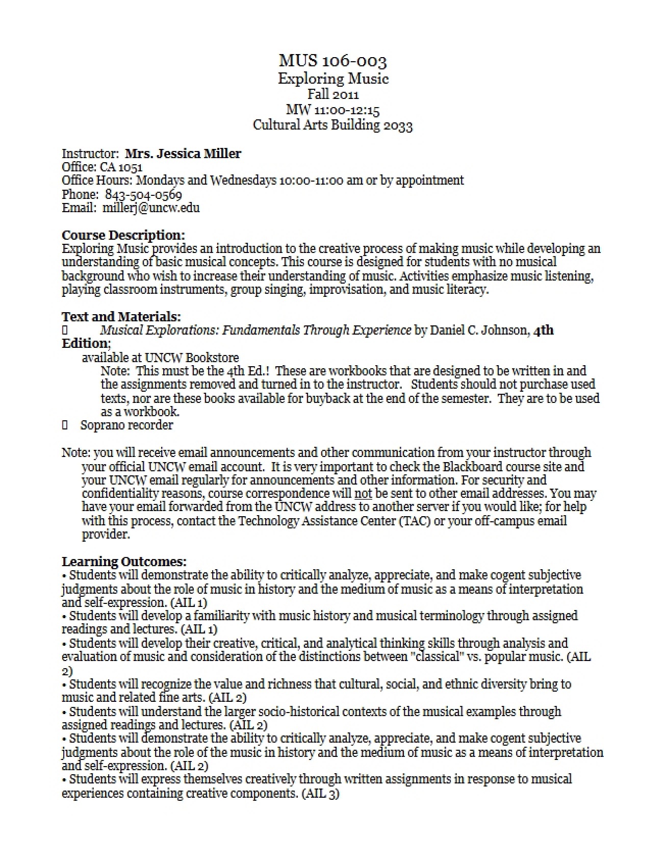Exploring Music Class Syllabus