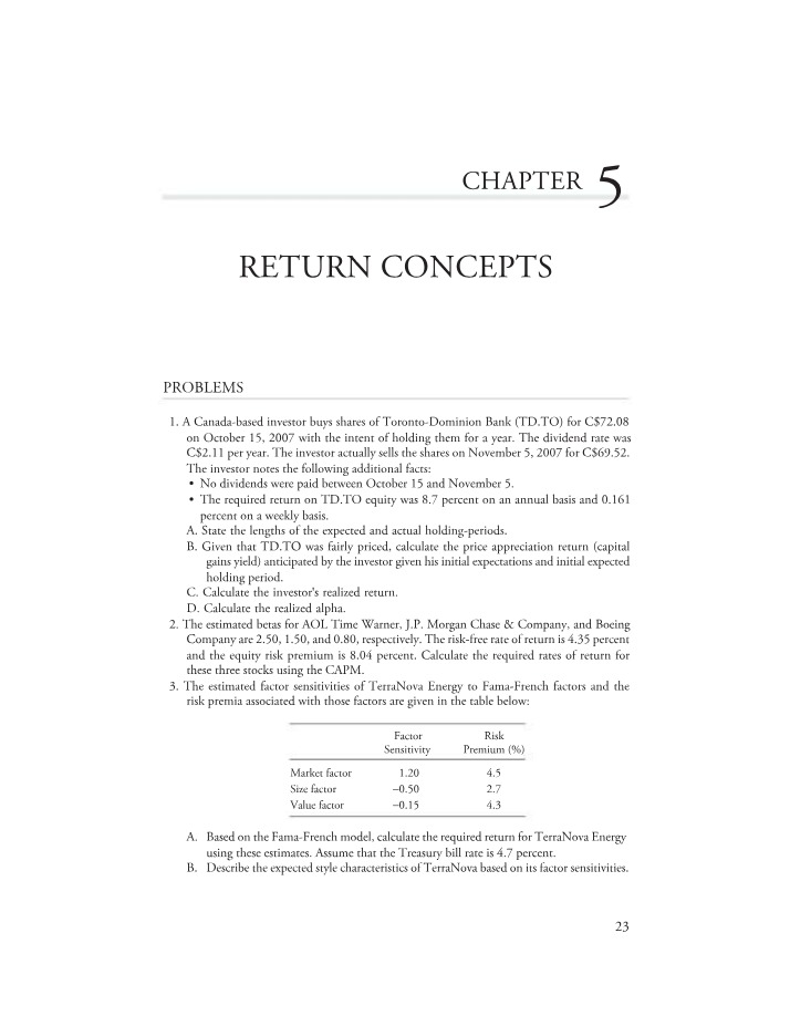 Investment Returns and Required Rates of Return