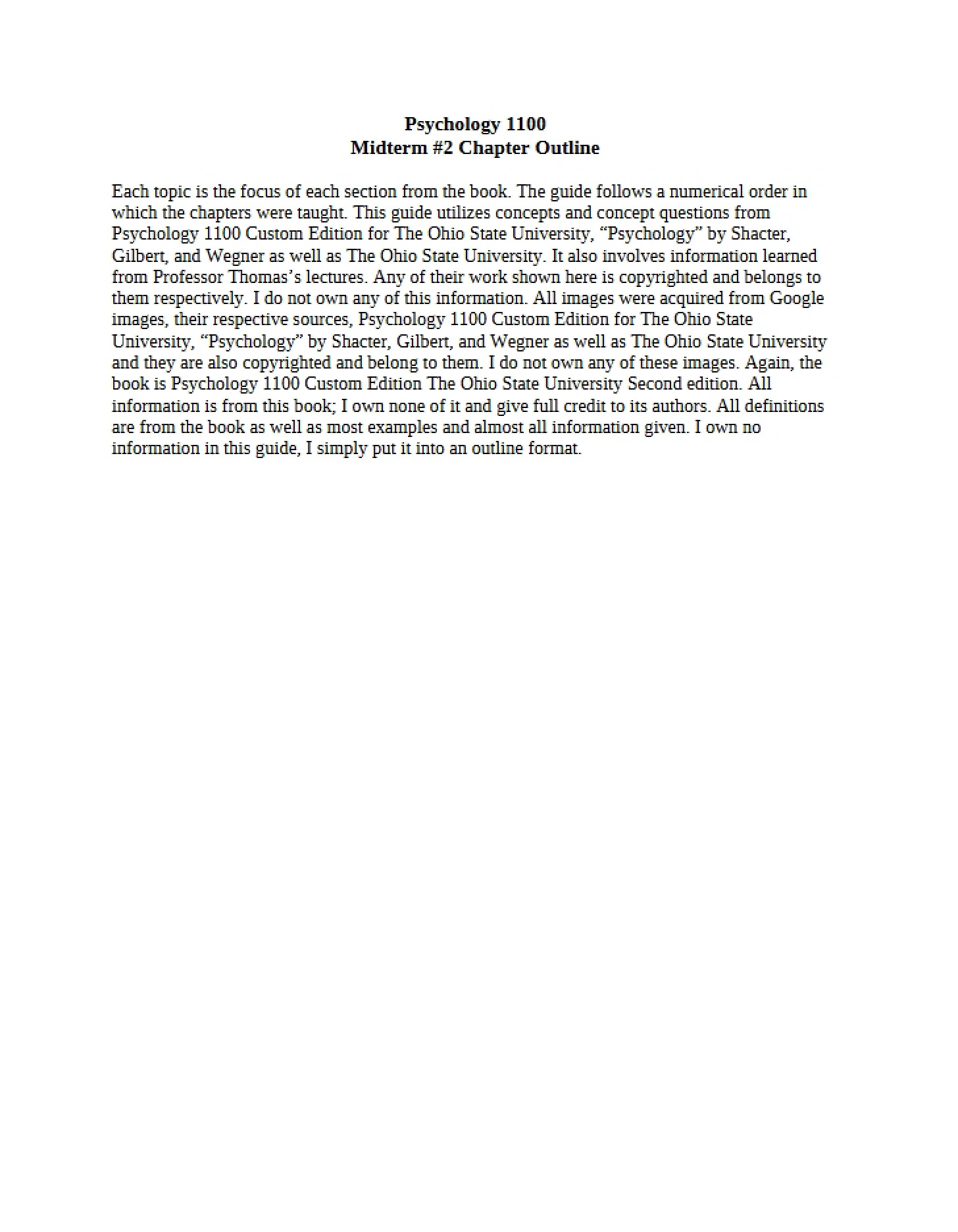 Chapter Outline Midterm 2