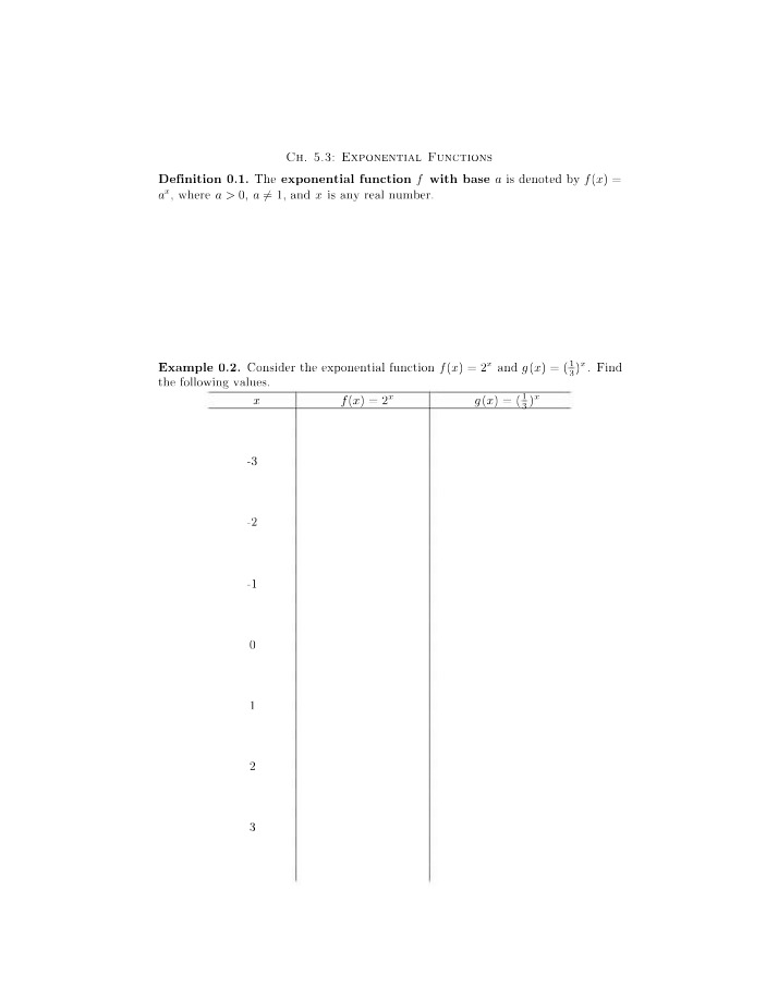 Exponential Functions - Ch. 5.3