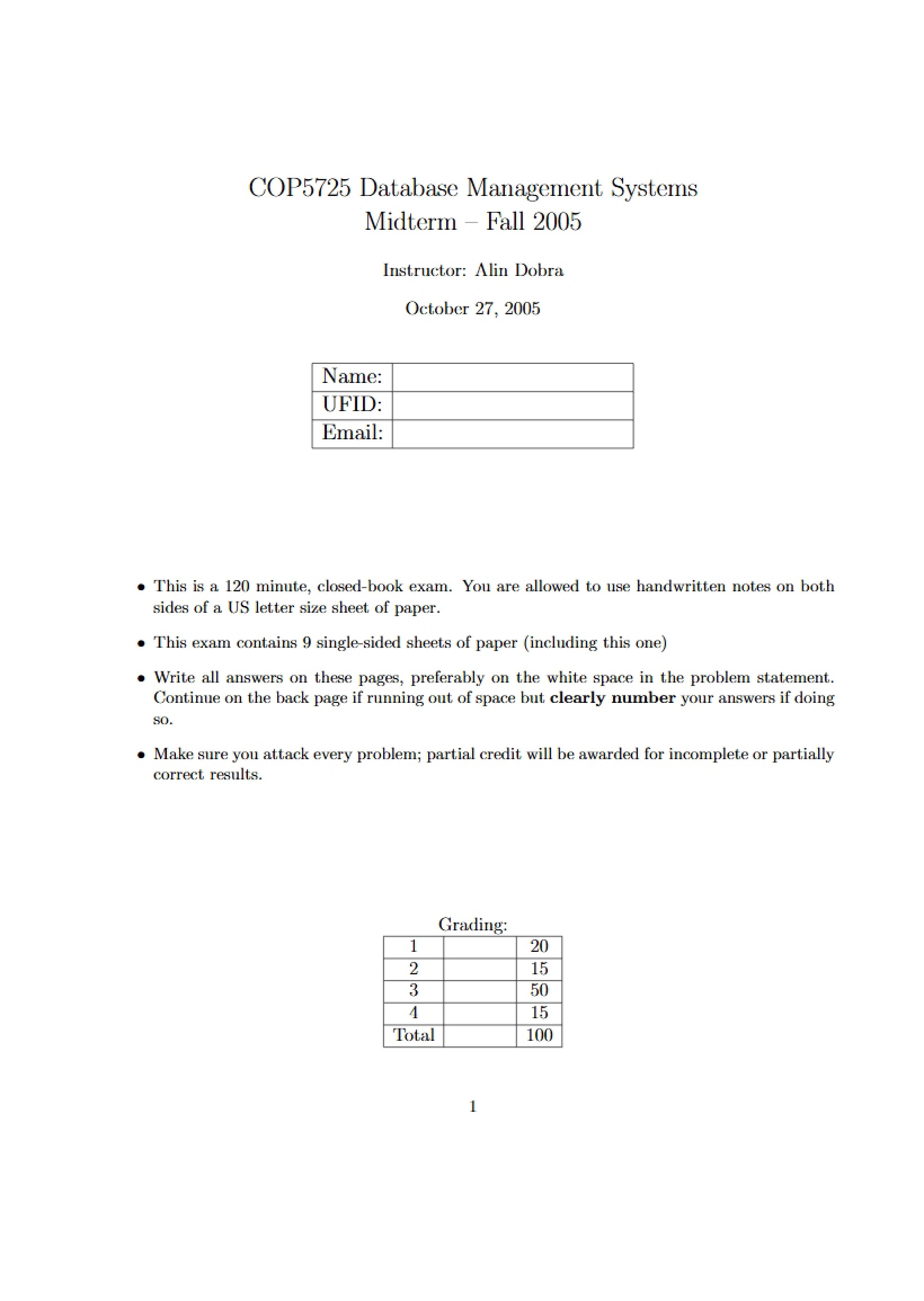 DBMS Midterm Examination