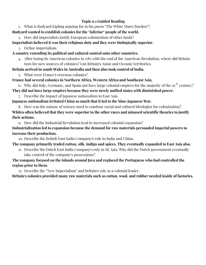 Guided Reading - The White Man's Burden