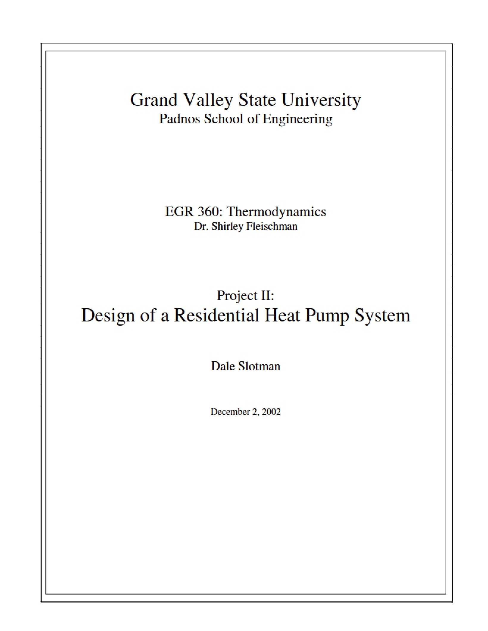 Project II Residential Heat Pump Design