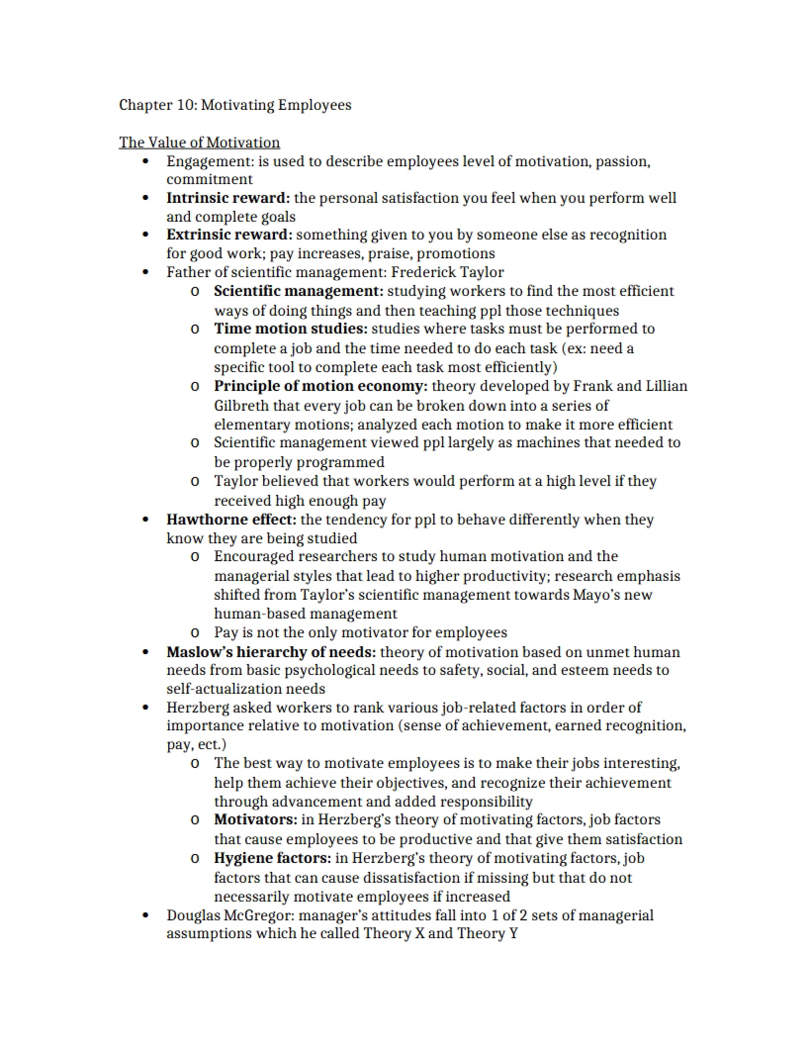Employee Motivation Chapter Ten - Introduction to the Business Value Chain