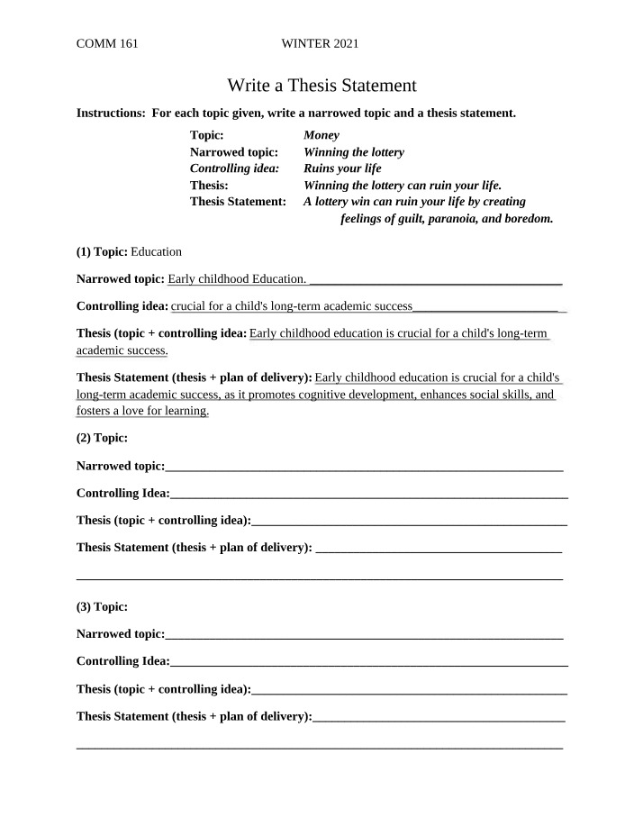 Practice - Writing Thesis Statements (COMM 161)