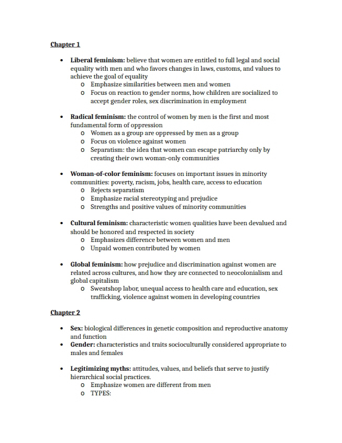 Study Guide for Gender Psychology