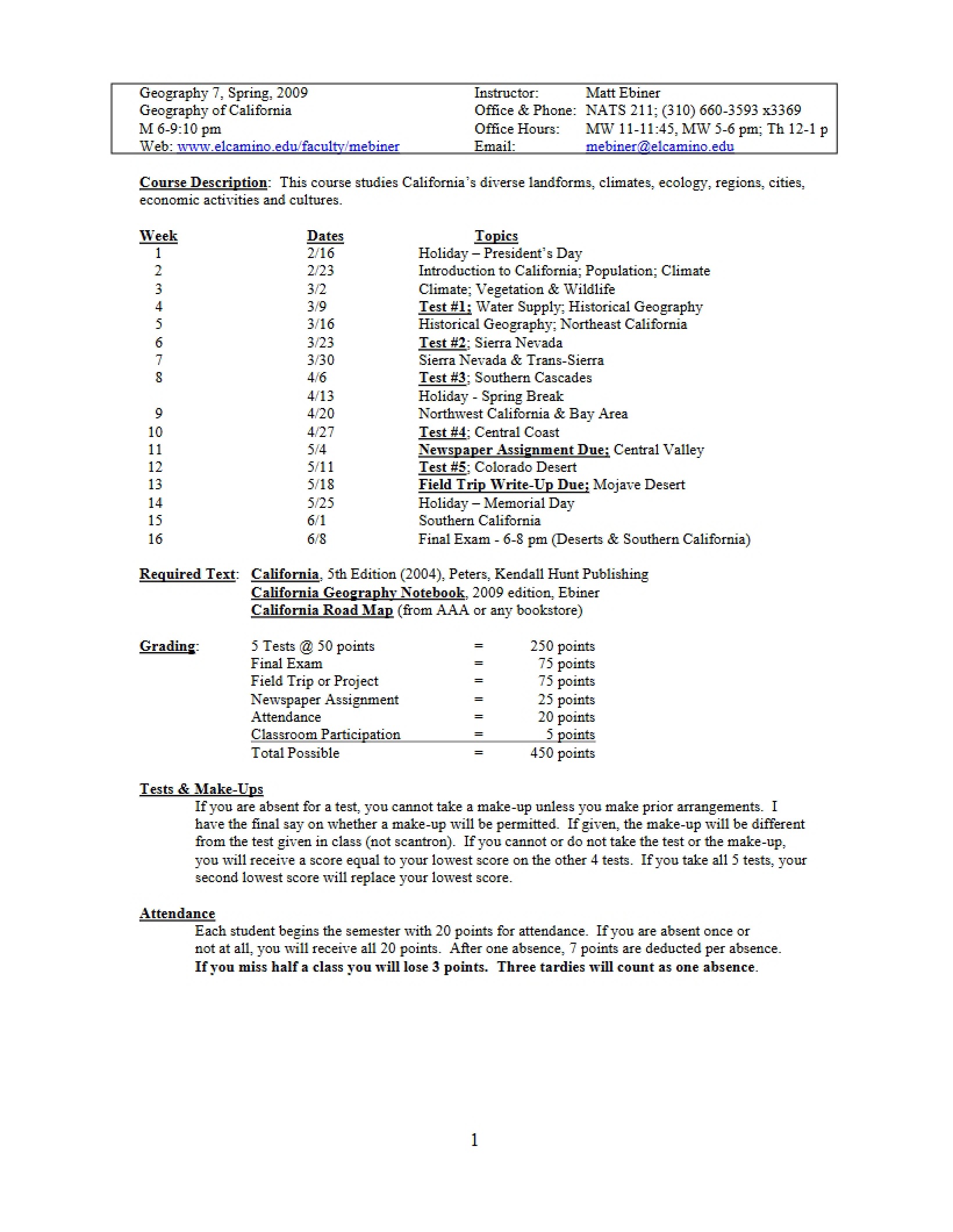 Syllabus for California Geography