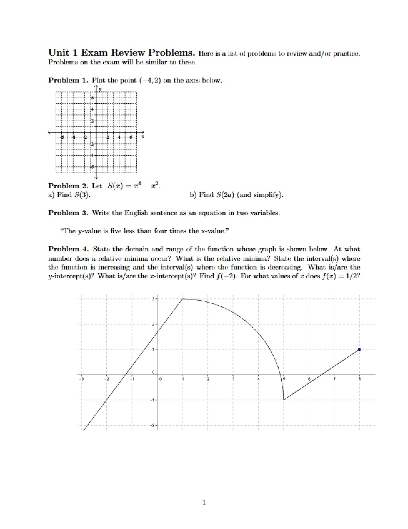 College Algebra Exam 1
