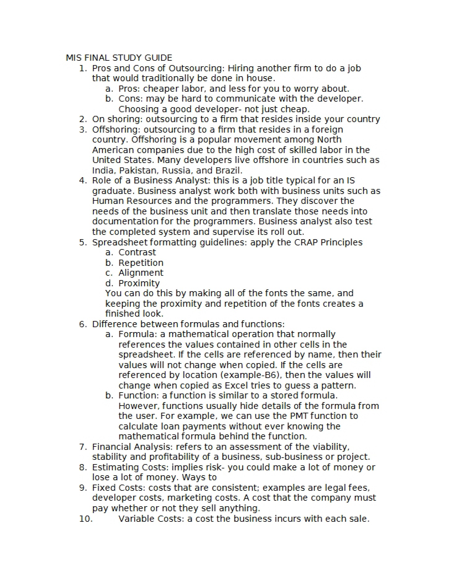 Study Guide for Finals
