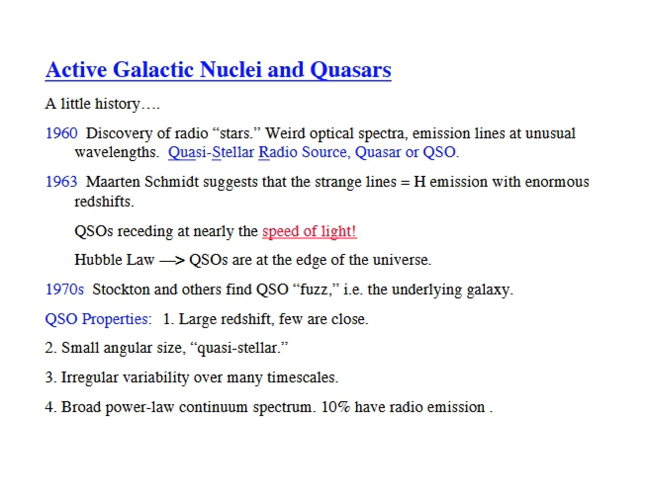 Study of Quasars and Active Galactic Nuclei