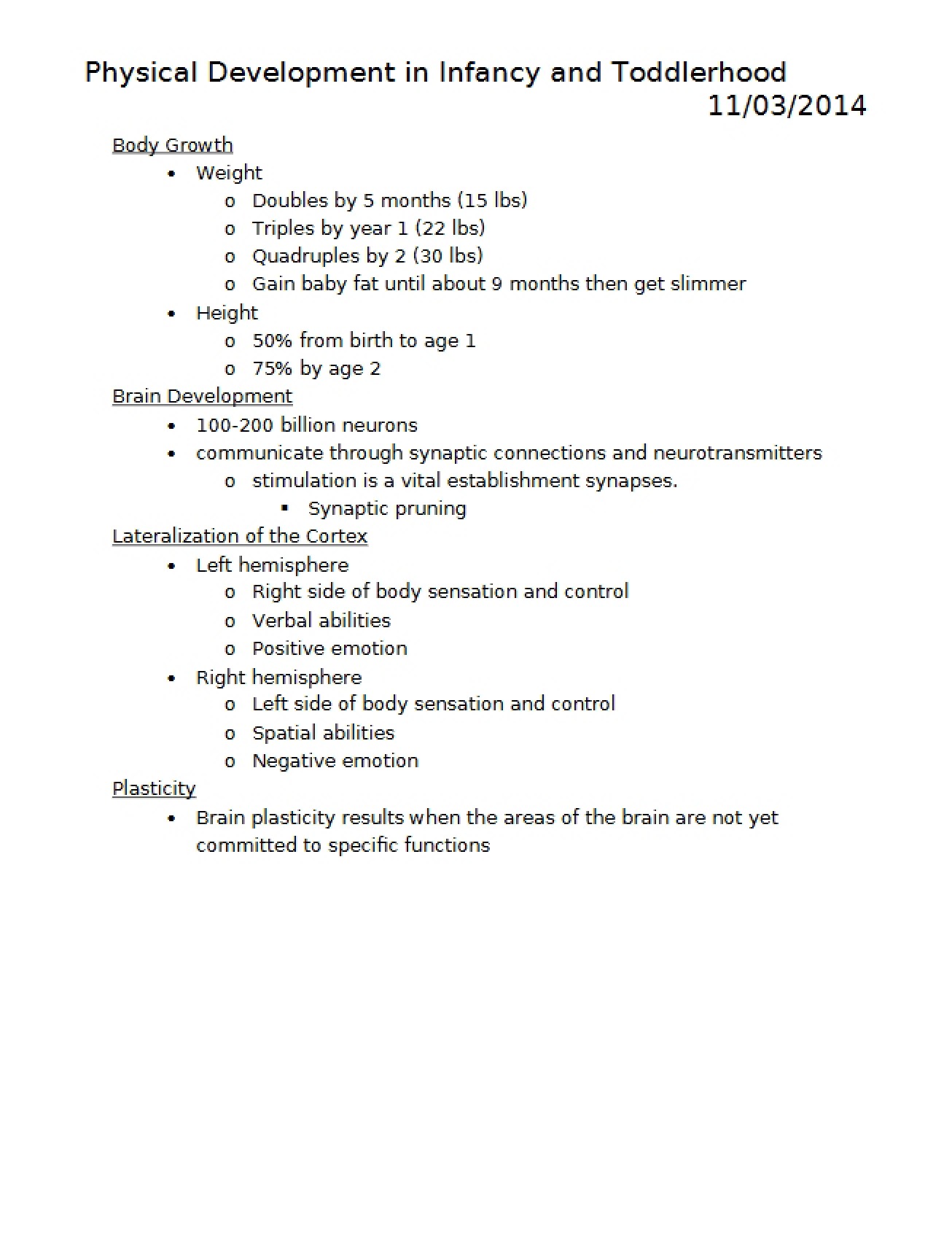 Examination of Physical Development in Infancy and Toddlerhood